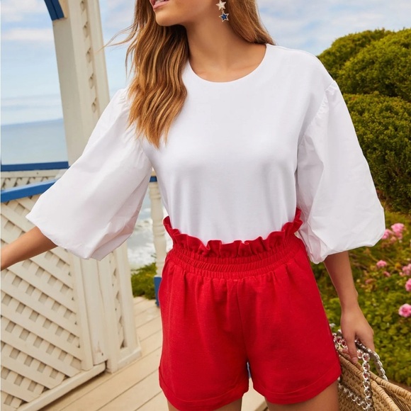 NWOT English Factory Balloon Sleeve Crew Neck Blouse White Size Medium - Picture 2 of 9